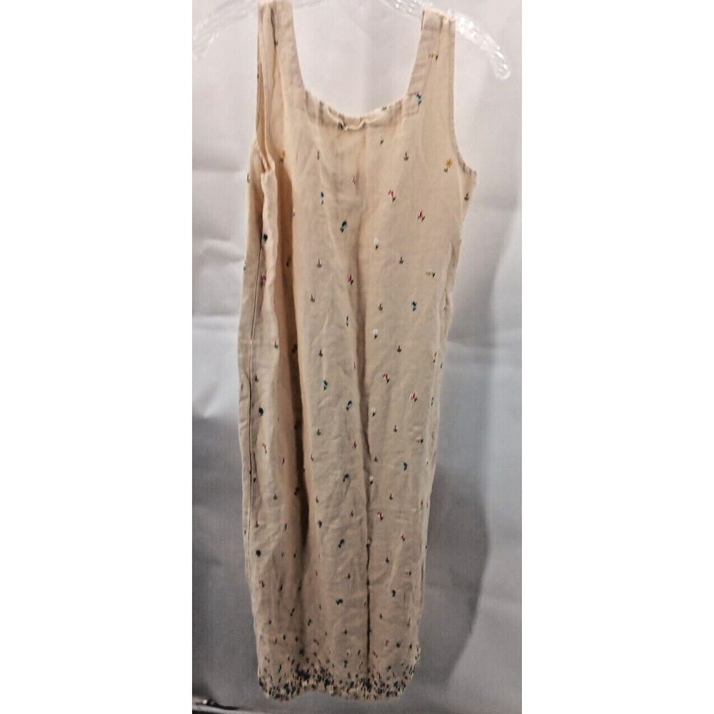 Tom Tom Dress Size Small 100% Linen Sleeveless Embroidery Yellow